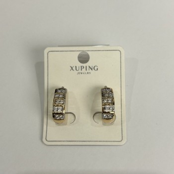 Xuping Earrings with 18K Gold Plating and Rhodium, with White Crystals, 16x6 mm diameter +