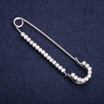 Silver Brooch Pin with White Crystals 70x15mm