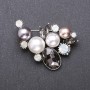 Brooch 'Twig' with Gray and White Pearl Beads 52×50mm Gray Metal