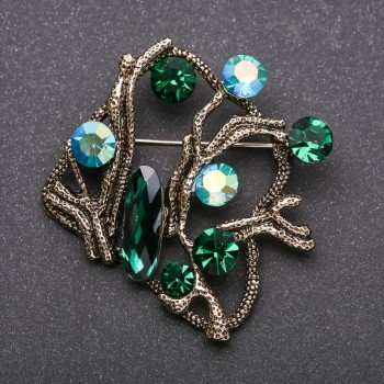 Large Brooch Accent with Green Crystals 'Chameleon'