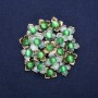 Brooch Flowers with Cat's Eye, Green Enamel, Gold-Tone Metal 60x62mm