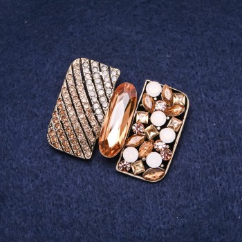 Brooch 'Accent Order of Beauty' with Yellow Rhinestones, Gold-Tone Metal, 34x45mm