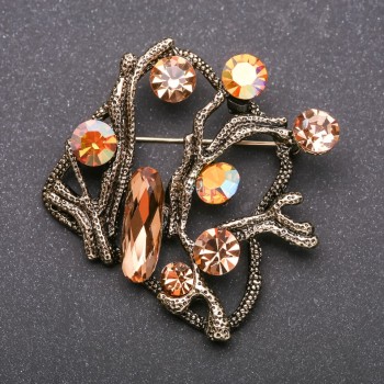 Large Accent Brooch with Yellow Crystals 'Chameleon' Yellow Metal 55×55 mm