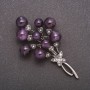 Brooch with natural amethyst, 'Bouquet with a Butterfly', metal color gray, 71 x 37 mm