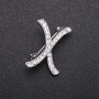 Initial X Brooch with White Crystals, Gray Metal Finish, 27x21 mm