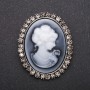 Cameo Brooch with Crystals, Satin Finish, Gray Metal, 50x40 mm