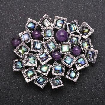 Brooch-pendant of the 'Accent' series with Halite and Amethyst, metal color 57×49 mm