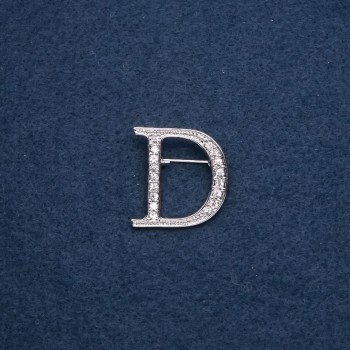 Brooch with initial letter 'D' 30x28mm, metal color 'silver'