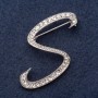 Brooch Series "Initial Letter S" 3x3 cm gray metal, crystals