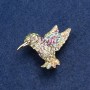 Hummingbird Brooch in Gold-Tone Metal and Crystals 25x33mm +