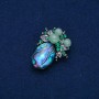 Accent Brooch 42x30 mm, crystals, Haliotis cabochon with beads and crystals, silver-toned metal