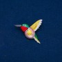 Brooch 'Bird with Enamel' with green and red crystals, golden metal 37×44 mm +