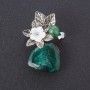 Brooch 'Pearlescent Flower Flora', nephrite bead (named after), agate cabochon in silver-toned metal
