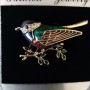 Bird on a Branch Brooch with Enamel and Crystals, Gold-Tone Metal 29x44mm