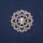 Brooch silver-toned metal with white rhinestones 40x40mm