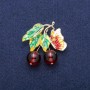 Brooch-Pendant 'Berries with a Butterfly' with beads, Garnet (Synthetic) and Enamel, golden metal 39x40 mm