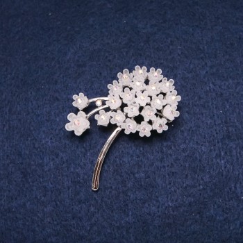Brooch Flower 52x40 mm Crystals, white color, silver-toned metal