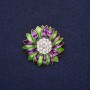 Flower Brooch with Crystals Enamel Green-Purple 29mm Golden Metal