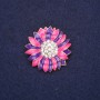 Brooch Flower with rhinestones enamel raspberry and violet color 29 mm gold-tone metal