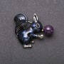 Brooch 'Squirrel with Amethyst' enamel in blue color, silver-colored metal 35×40 mm
