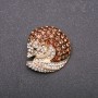 Brooch 'Stoat' in brown and white crystals, yellow metal 33x35mm
