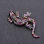 Lizard Brooch with Multicolor Rhinestones, 62x28 mm, Gray Metal