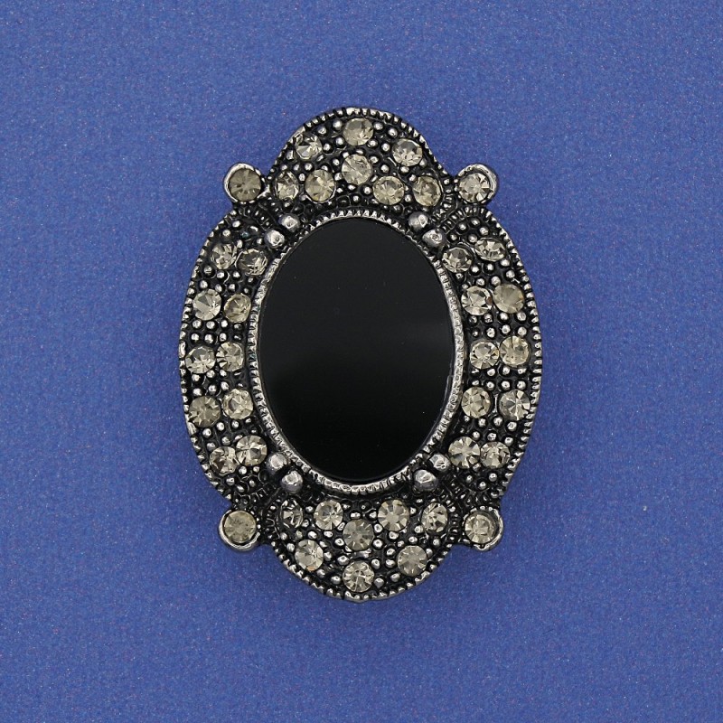 Brooch with black agate (named) "Antique-Style" metal color "silver" 3.3 cm