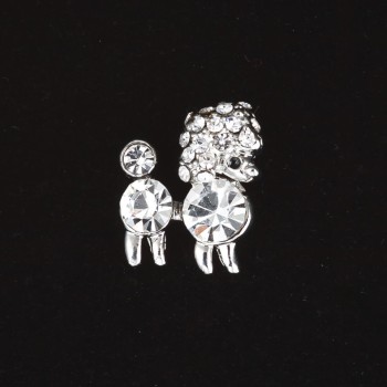 Miniature Brooch 'Royal Poodle' in Crystals, Silver Metal Color, 1.5 cm