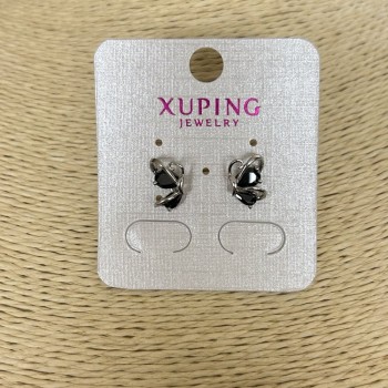 Xuping Rhodium-plated Black Crystal Stud Earrings, 12x8 mm +