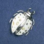 Beetle Brooch in Silver-Tone Metal, White Enamel, Haliotis and Black Crystals 58x24 mm +