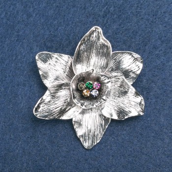 Brooch 'Flower' in silver-tone metal with multicolored rhinestones, 50mm +