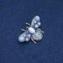 Butterfly Brooch, Cat's Eye, blue rhinestones, silver-tone metal 40x20mm +