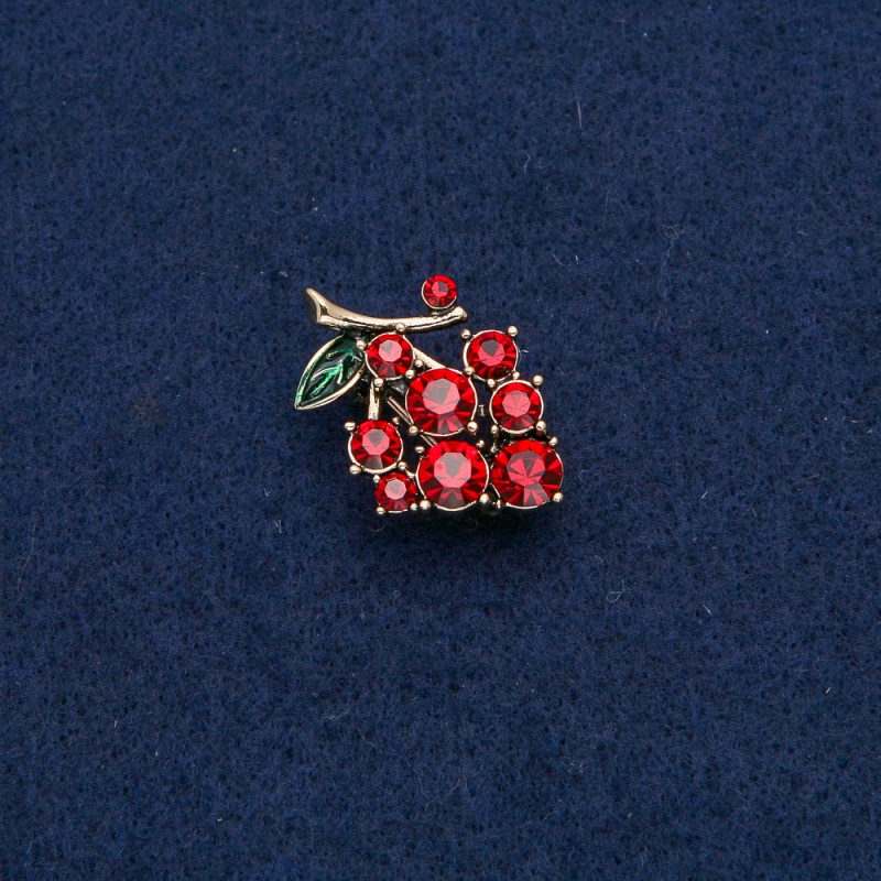 Grapes Brooch-Pendant, golden metal with red stones 29x20 mm +