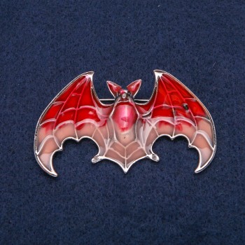 Bat-shaped enamel brooch 60x35 mm, silver-toned metal