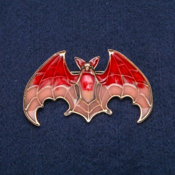 Enamel Flying Bat Brooch, 60x35 mm, Gold-Tone Metal