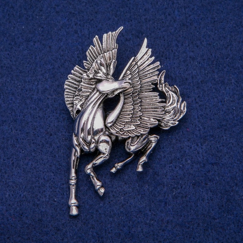 Брошка Пегас 45х70мм, сріблястий метал