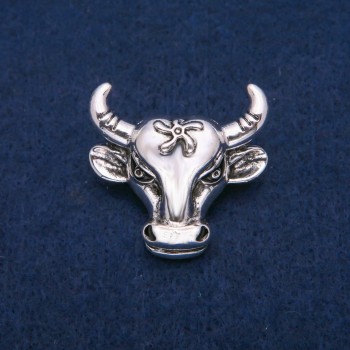 Bull Head Brooch in Silver Metal 34x35mm