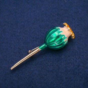 Makovey Brooch, green enamel, gold-tone metal, 20x65mm