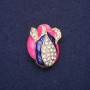 Bud Brooch with Crystals and Enamel in Raspberry, Purple, and White, 32×26 mm, Gold-Tone Metal