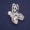 Butterfly Brooch with White Crystal Rhinestones, 45x29 mm, Silver-Colored Metal