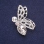Butterfly Brooch with White Crystal Rhinestones, 45x29 mm, Silver-Colored Metal