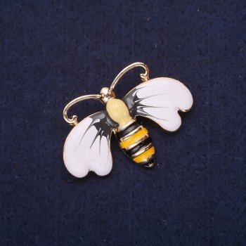 Bee-Butterfly Brooch, enamel, color white, yellow, gray, black, 41×30 mm, gold-toned metal