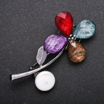 Брошка "Квітка" колір металу "срібло" 65х30мм