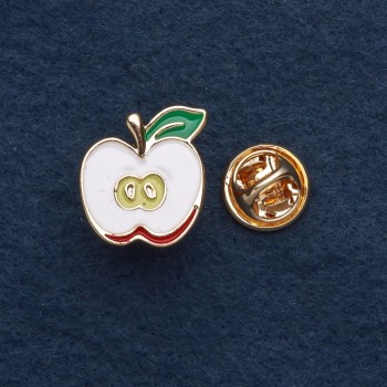 Apple Brooch with Twist Clasp, 1.5 x 2 cm, Yellow Metal
