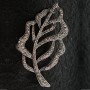 (35/60 mm) Brooch, metal with droplet silver plating, Leaf with Rhinestones