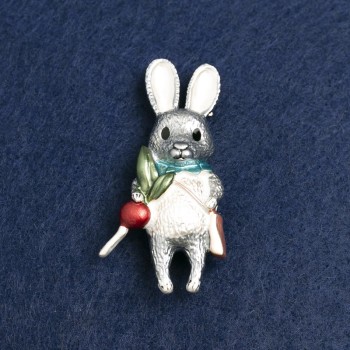 Brooch Bunny in golden metal and enamel 50x26mm +