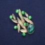 Leaf Brooch with Cat's Eye, Green Enamel, Gold-Tone Metal 38×53mm