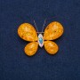 Butterfly Brooch - Golden Metal with Gasoline-Colored Rhinestone and Light Synthetic Amber, 50 x 35 mm +