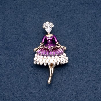 Brooch 'Fräulein' purple enamel 30x55 mm, metal color 'gold'