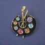 Palette Brooch with Multicolored Rhinestones and Enamel on Gold-Tone Metal, 45x32 mm+